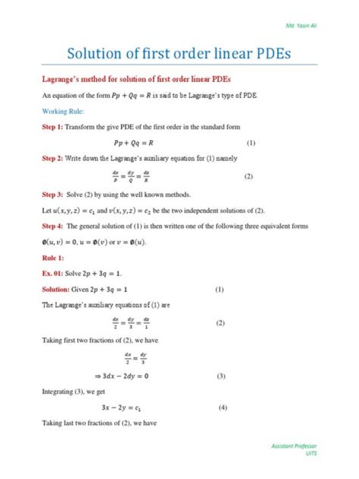 Coordinate method for solving first order linear PDE