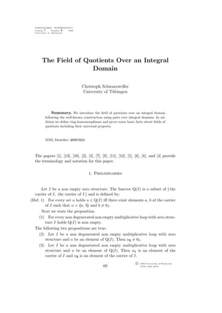 Field of Quotients Explanation