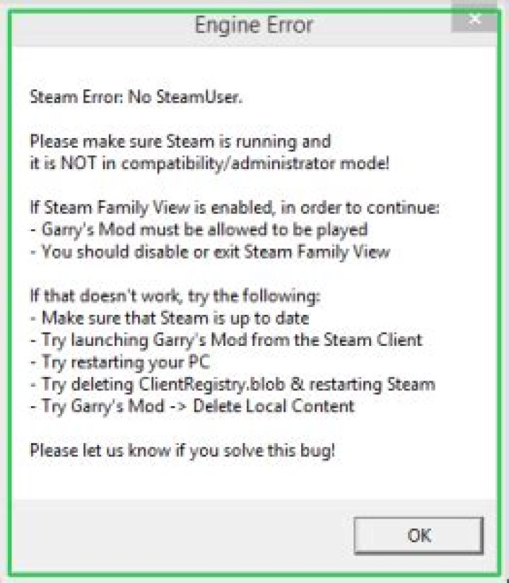 Getting "No SteamUser" error on Garry's Mod