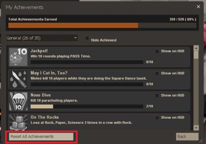How can I reset all my TF2 achievements?