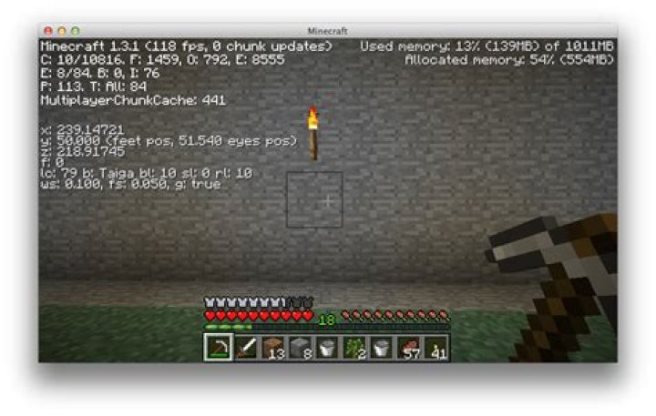 What do the values on the Minecraft debug screen represent?